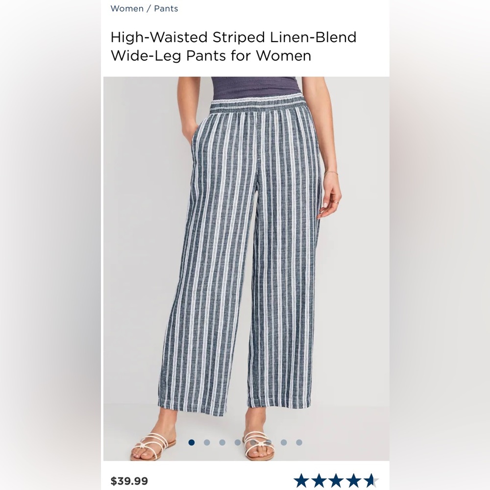 Old Navy High-Waisted Striped Linen Blend Wide-Leg Pants for Women Small Petite